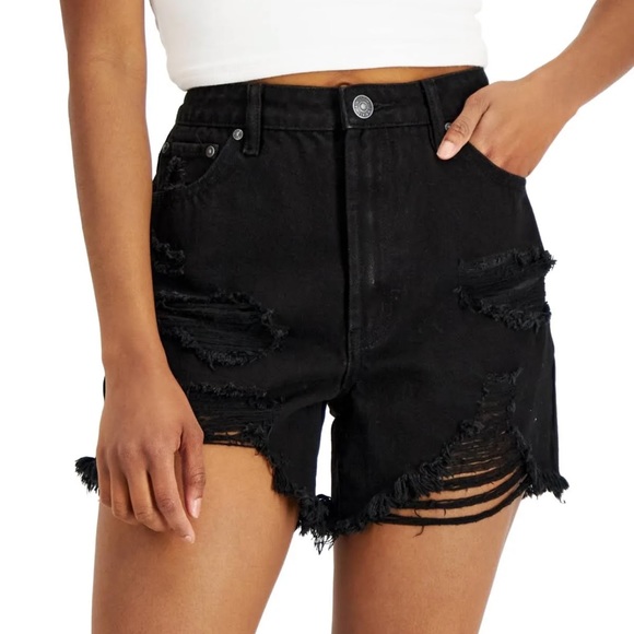 Almost Famous Pants - NWT Almost Famous Boyfriend Distressed Jean Shorts Black Size 1